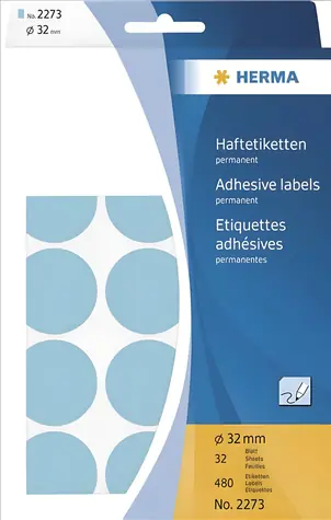 Herma Hárkové etikety modré O32mm / Etikety / 32 listov / 480 ks / 111x170 mm
