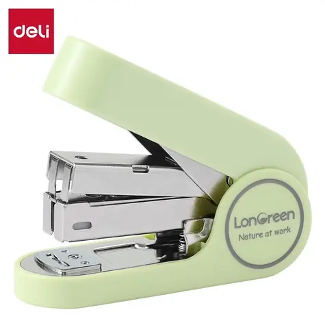 DELI Zošívačka LonGreen Easy limetková / Mini / 25 listov / 24/6 & 26/6 / 50 spôn / recyklovaný plast