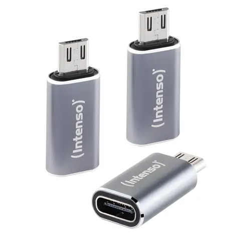 INTENSO C480M antracitová / Adaptér USB-C na microUSB / Hliníkové telo / 3 ks / USB 2.0