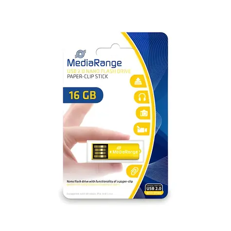 MediaRange Nano 16GB žltá / Flash disk / USB 2.0 / čítanie 14 MB/s / zápis 4 MB/s