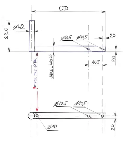 CSAT KBV370+2Z5M / Konzola na stožiar / Dĺžka 22 cm / Odsadenie 37 cm