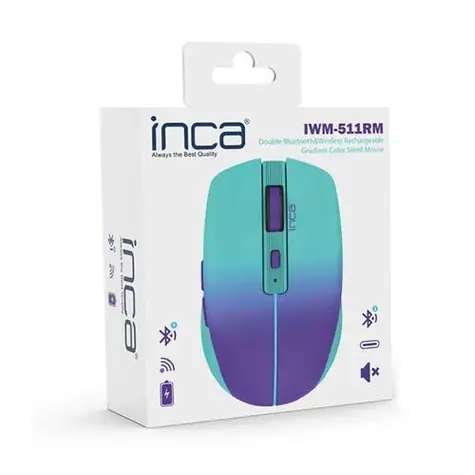 INCA IWM-511RM zelená / Bezdrôtová myš / 1600 DPI / 6 tlačidiel / Bluetooth 5.1 & 2,4GHz / USB-C