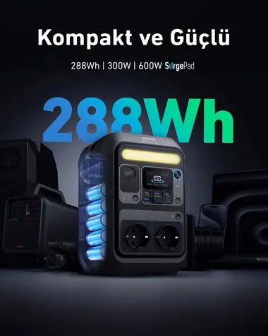 Anker SOLIX C300X sivá / Prenosná elektráreň / 288 Wh / 300 W / USB-C PD 140 W
