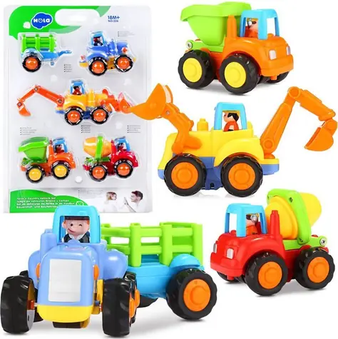 Sada stavebných vozidiel / Hračka / 4 ks / bager, sklápač, miešačka, traktor s prívesom / plast