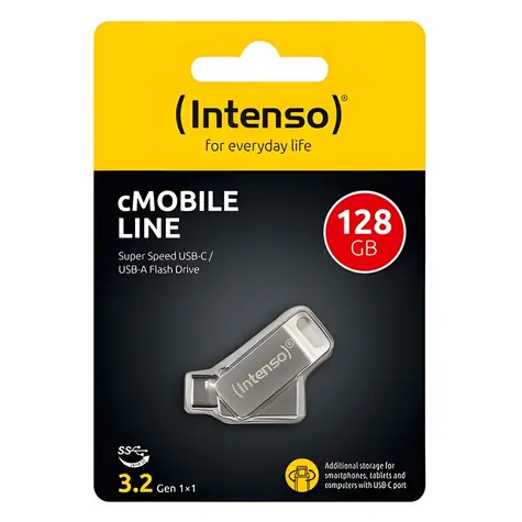 INTENSO cMOBILE Line strieborná / USB flash disk / USB-C a USB-A / 128GB / USB 3.2 Gen 1