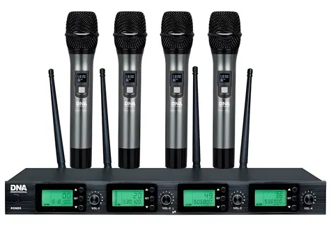DNR RV-4 čierna / Bezdrôtový mikrofónny set / UHF prijímač / 4X mikrofón / SNR >96 dB
