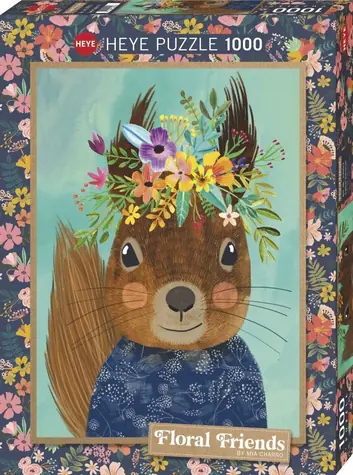 HEYE Puzzle Floral Friends: Roztomilá veverička / 1000 dielikov / 50 x 70 cm