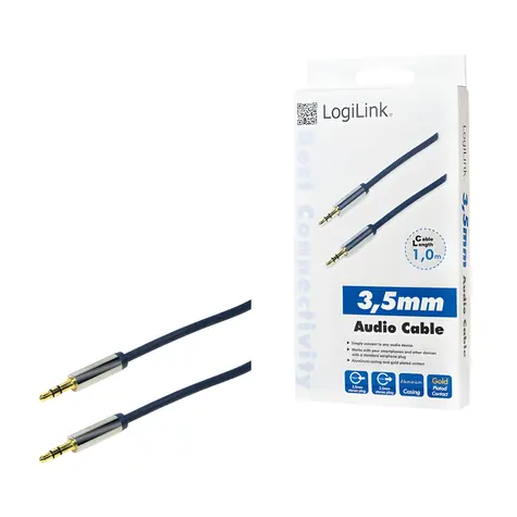 LogiLink Audio kábel Jack 3,5 mm (M) - Jack 3,5 mm (M) modrý / Audio kábel / prepojovací / 1 m / pozlátené konektory