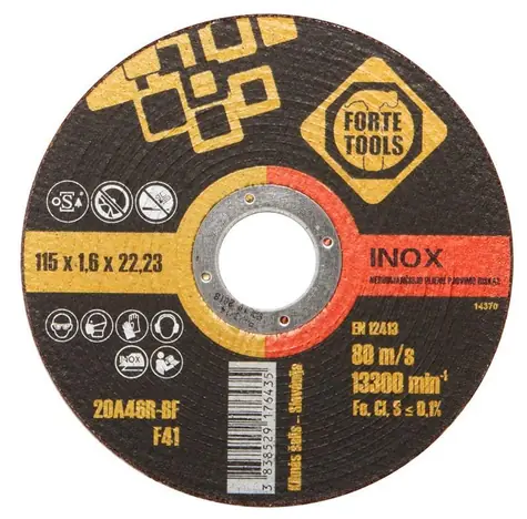 Forte Tools Rezací kotúč na kov 115 mm / Rezací kotúč / Priemer 115 x 22,23 mm / Šírka rezu 1,6 mm
