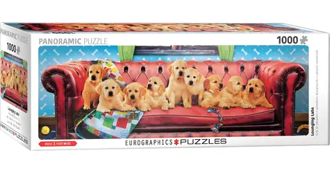 EUROGRAPHICS Panoramatické puzzle Labradori na psej pohovke / 1000 dielikov / 99 x 33 cm