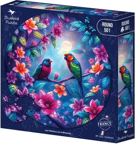 BlueBird Okrúhle puzzle Vtáčiky na vetve / 501 dielikov / priemer cca 45 cm