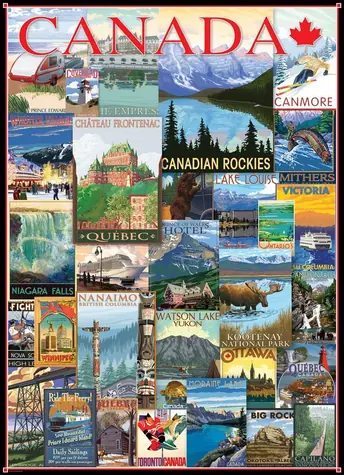 EUROGRAPHICS Puzzle Plagáty z ciest Kanadou / 1000 dielikov / 48 × 68 cm