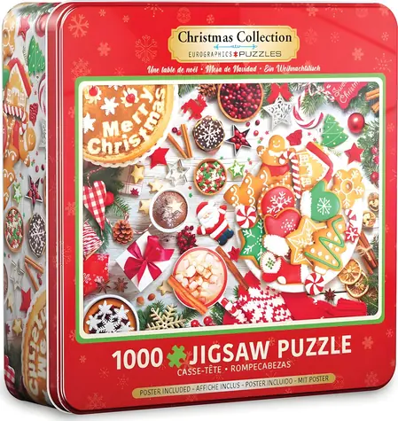 EUROGRAPHICS Puzzle v plechovej krabičke Vianočný stôl / 1000 dielikov / 67,6 × 48,9 cm