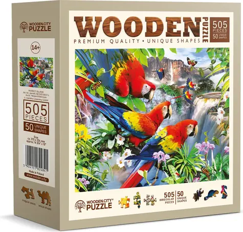 Wooden City Drevené puzzle Ostrov papagájov 2v1 / 505 dielikov