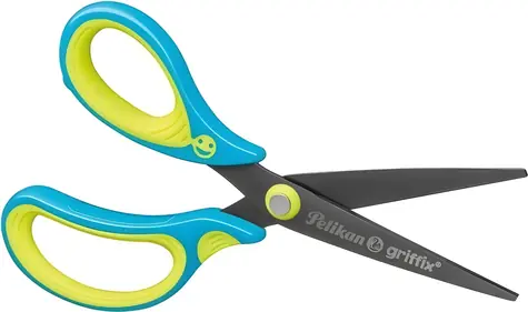 Pelikan Griffix detské nožnice pre ľavákov modro-limetkové / Nožnice / Špicaté / Titánová čepeľ / 15 cm