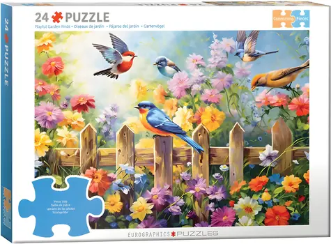 EUROGRAPHICS Puzzle Connecting Pieces: Hravé záhradné vtáky / 24 dielikov / veľké dieliky
