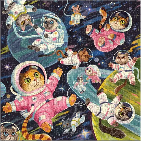 Galison Štvorcové puzzle Vesmírna mačacia odysea / 500 dielikov / 50,8 × 50,8 cm