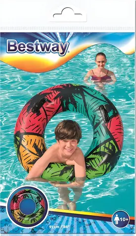 Bestway Nafukovací kruh s madlami 91 cm Palmy / Nafukovací kruh / 2 plastové madlá / 10+ rokov