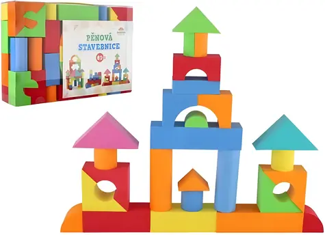 TEDDIES Penová stavebnica 81 ks / Stavebnica / mäkký penový materiál / plastový kufrík