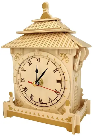 Wooden City Drevené 3D puzzle Hodiny F002 / Funkčný hodinový strojček / preglejka 3 mm / od 6 rokov
