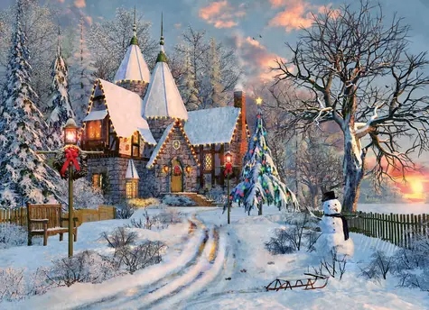 EUROGRAPHICS Puzzle Vianočná chalupa / 1000 dielikov / 67,63 × 48,89 cm