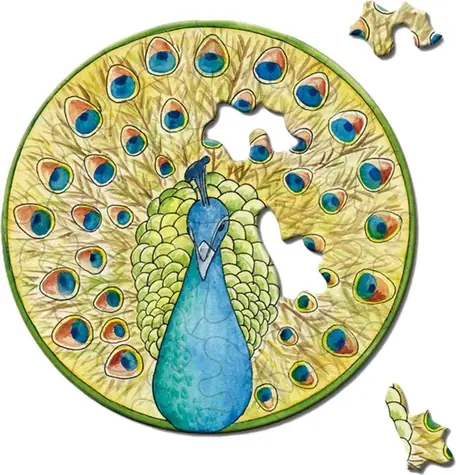 CURIOSI Okrúhle puzzle Picoli: Páv / 33 dielikov / priemer 9 cm
