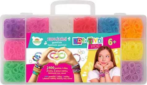 TEDDIES Zapletanie gumičiek 2400 ks / Kreatívna sada / plastový box s priehradkami