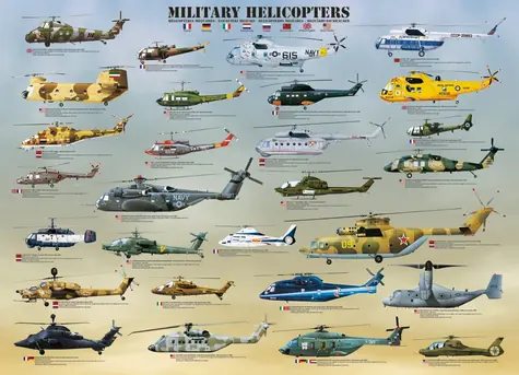 EUROGRAPHICS Puzzle Vojenské helikoptéry XL / 500 dielikov / extra veľké dieliky / 68 × 49 cm