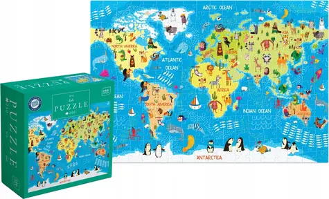INTERDRUK Puzzle so samolepkami Mapa sveta / 250 dielikov / rozmer 48 × 33 cm