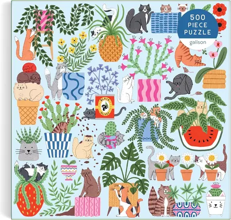 Galison Štvorcové puzzle Mačky v kvetináčoch / 500 dielikov / 51 × 51 cm