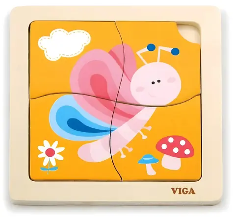 VIGA Drevené puzzle Motýľ / 4 dieliky / od 18 mesiacov