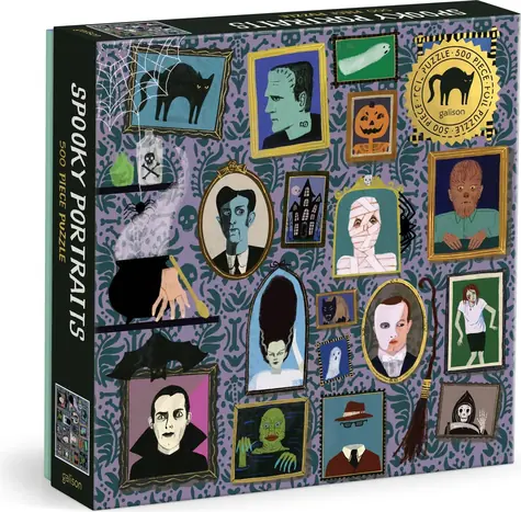 Galison Metalické štvorcové puzzle Strašidelné portréty / 500 dielikov / 50,8 × 50,8 cm