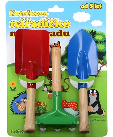 TEDDIES Sada záhradného náradia Krtko / 3 ks - lopatka, hrable, rýľ / kov a drevo / od 5 rokov