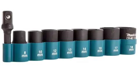 Makita Sada nástrčných kľúčov 9 ks / 8-18 mm / adaptér 3/8" - 1/4"
