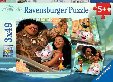 Ravensburger Puzzle Odvážna Vaiana: Zrodená na cestovanie / 3x49 dielikov / od 5 rokov