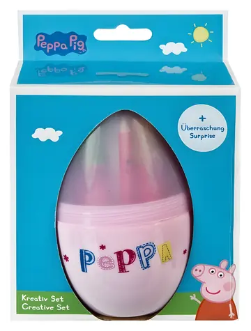 KARTON P+P Kreatívny set v tvare vajcia Prasiatko Peppa / 6x fixky + 6x pastelky / kľúčenka a samolepky