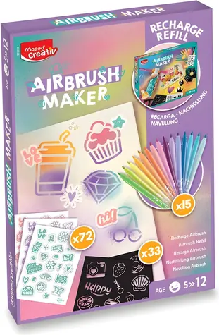 Maped Náhradná náplň Airbrush Maker / Kreatívna sada / 15 fixiek Color'Peps Jungle / 5 šablón / 3 sady samolepiek
