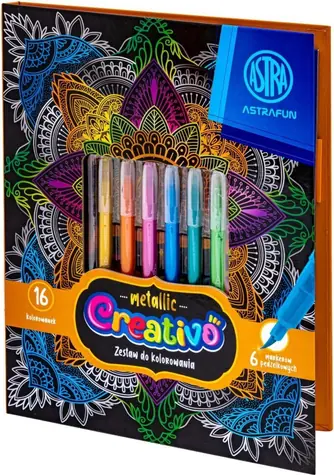 ASTRA CREATIVO Vyfarbovací set Metallic / Omaľovánky / 6 metalických farieb / 16 obrázkov