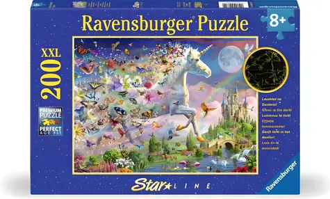 Ravensburger Svietiace puzzle Motýlí jednorožec XXL / 200 dielikov / od 8 rokov