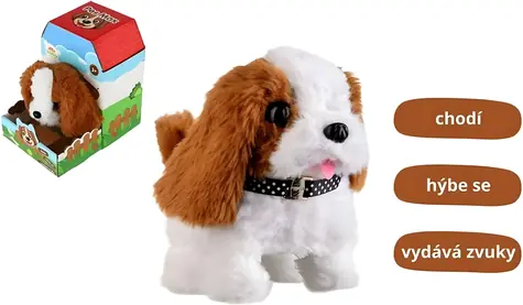 TEDDIES Plyšový psík Max / Interaktívna hračka / Chôdza dopredu a dozadu / Zvuk štekanie / 2x AA