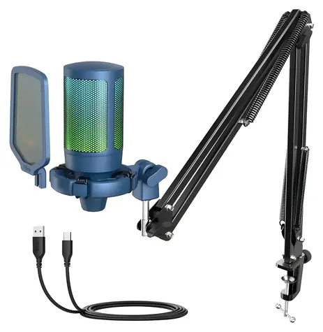 FIFINE AmpliGame A6T RGB modrá / Herný mikrofón / USB / kondenzátorový / dotykové stlmenie