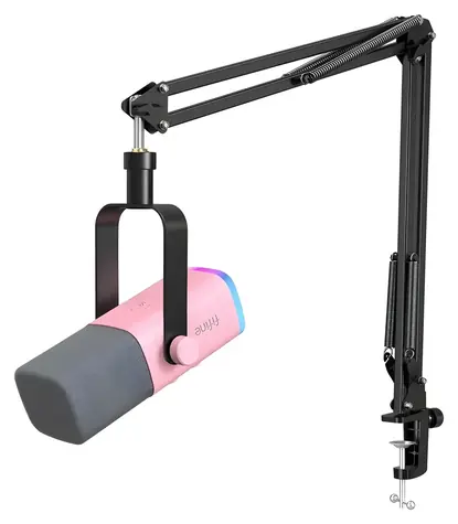 FIFINE AM8T AmpliGame ružová / Stolný mikrofón / dynamický / XLR / USB / RGB / rameno