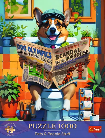 Trefl Puzzle Premium PLUS Pets & People Stuff: Corgi na záchode / 1000 dielikov / 68,3 x 48 cm / Deti a dospelí