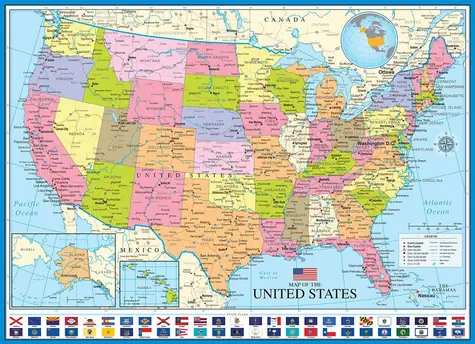 EUROGRAPHICS Puzzle Politická mapa USA / 1000 dielikov / 67,6 × 48,9 cm
