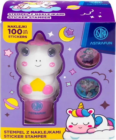 ASTRA Pečiatka Jednorožec / Pečiatky pre deti / 100 samolepiek / knižočka s nápadmi