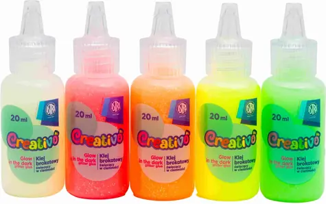 ASTRA CREATIVO Svietiace farby na gélové samolepky 5x20 ml / 5 farieb / Svieti v tme