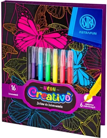 ASTRA CREATIVO Vyfarbovací set Neon Animals / Omaľovánky / 6 neónových farieb / 16 obrázkov