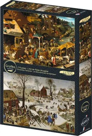 GRAFIKA Puzzle Flámske príslovia a Sčítanie ľudu v Betleheme / 2x500 dielikov / 47 × 34 cm