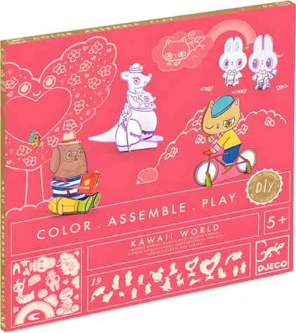 DJECO Kreatívna sada Kawaii WORLD / 3D dekorácia / Predrezané kartónové diely / Bez lepidla a nožníc