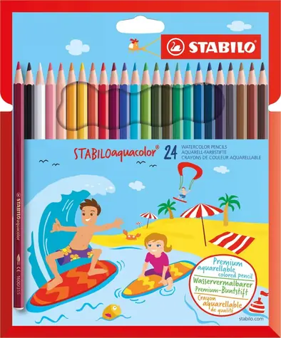 STABILO Súprava pasteliek Aquacolor / 24 farieb / akvarelové, rozpustné vo vode / priemer tuhy 2,8 mm